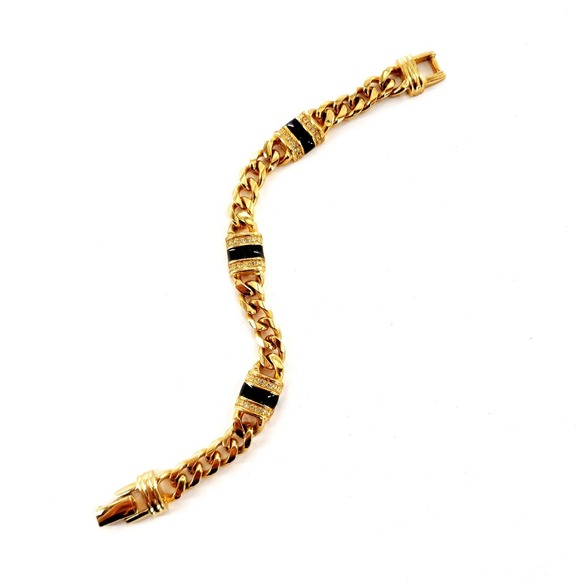 Vintage SAL Swarovski Clear Crystal Blank Enamel Gold Tone Chain 7" Bracelet - Picture 8 of 8